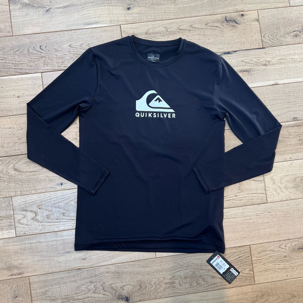NWT Mens Solid Streak Long Sleeve UPF 50 Surf T-Shirt XS Black